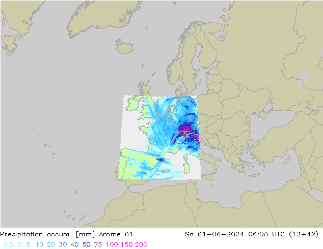 Toplam Yağış Arome 01 Cts 01.06.2024 06 UTC