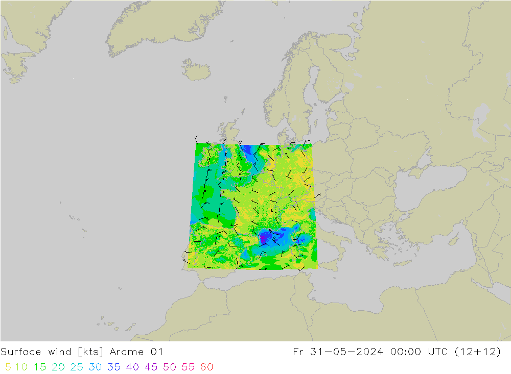 wiatr 10 m Arome 01 pt. 31.05.2024 00 UTC