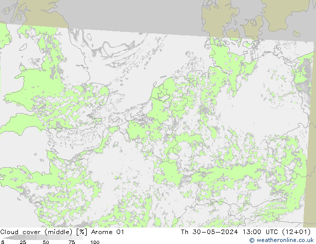 云 (中) Arome 01 星期四 30.05.2024 13 UTC