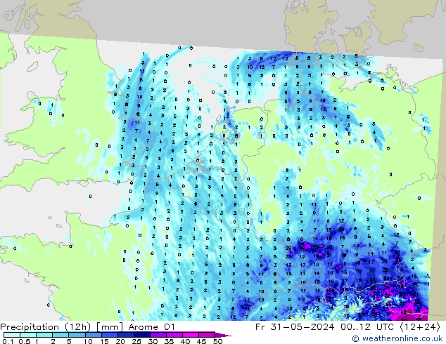 Precipitation (12h) Arome 01 Fr 31.05.2024 12 UTC