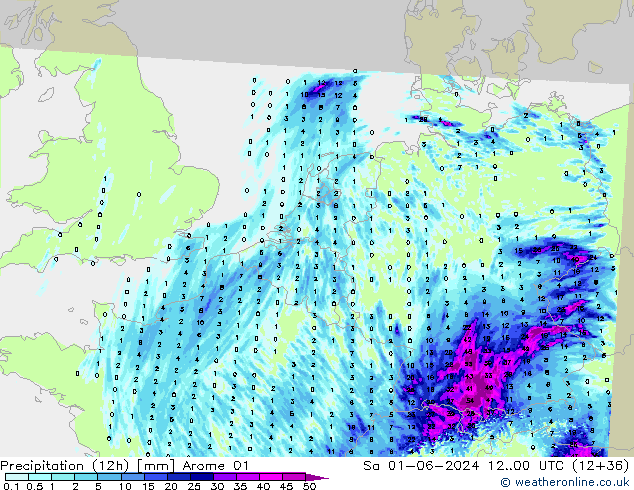 Precipitation (12h) Arome 01 Sa 01.06.2024 00 UTC