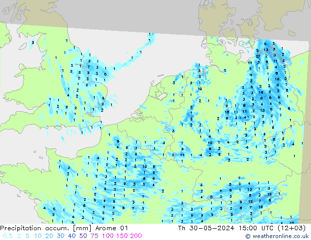 Precipitation accum. Arome 01 Th 30.05.2024 15 UTC