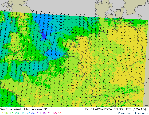 ветер 10 m Arome 01 пт 31.05.2024 06 UTC