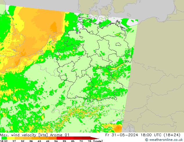 Windböen Arome 01 Fr 31.05.2024 18 UTC