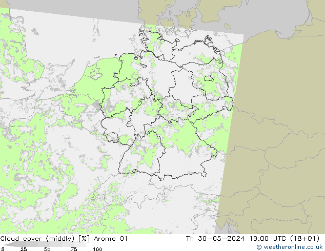 Nuages (moyen) Arome 01 jeu 30.05.2024 19 UTC