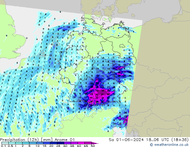 Precipitación (12h) Arome 01 sáb 01.06.2024 06 UTC