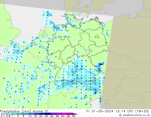 Precipitation Arome 01 Fr 31.05.2024 14 UTC