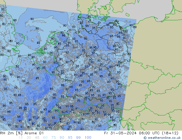 RH 2m Arome 01 Fr 31.05.2024 06 UTC