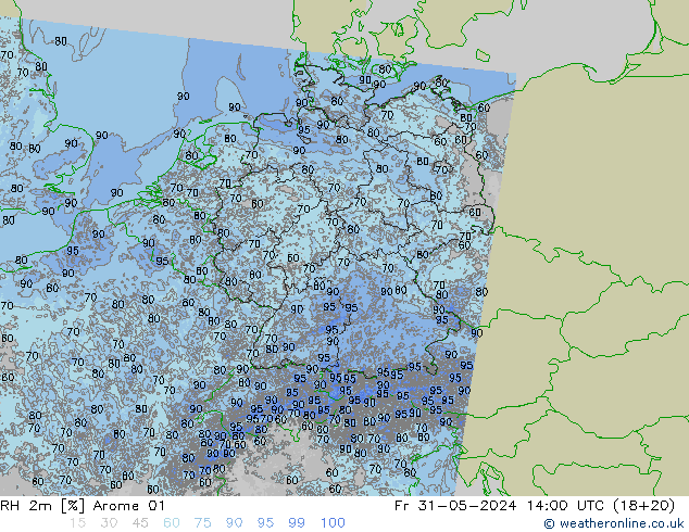 Humidité rel. 2m Arome 01 ven 31.05.2024 14 UTC