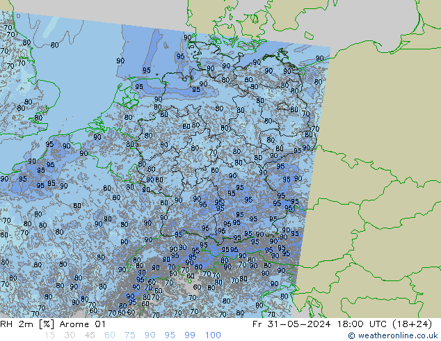 Humidité rel. 2m Arome 01 ven 31.05.2024 18 UTC