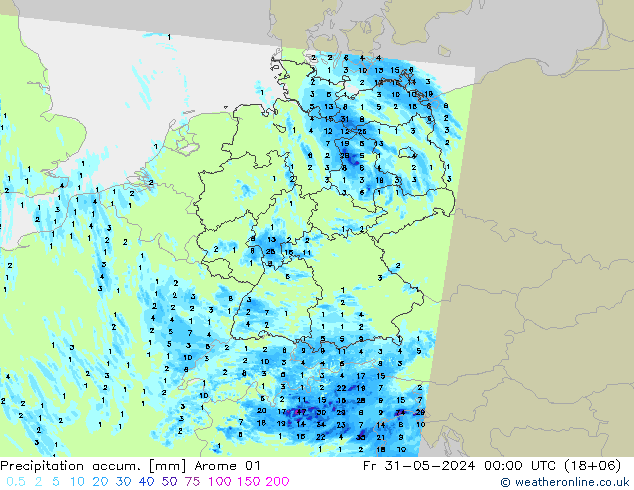 Precipitation accum. Arome 01 Sex 31.05.2024 00 UTC