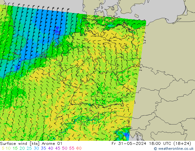 Surface wind Arome 01 Fr 31.05.2024 18 UTC