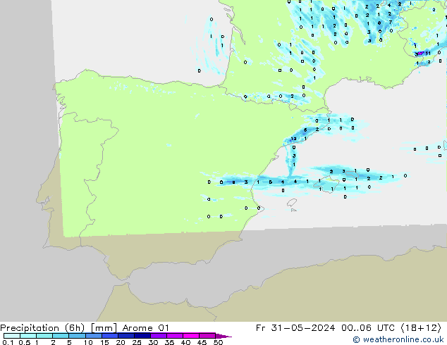 Precipitation (6h) Arome 01 Fr 31.05.2024 06 UTC