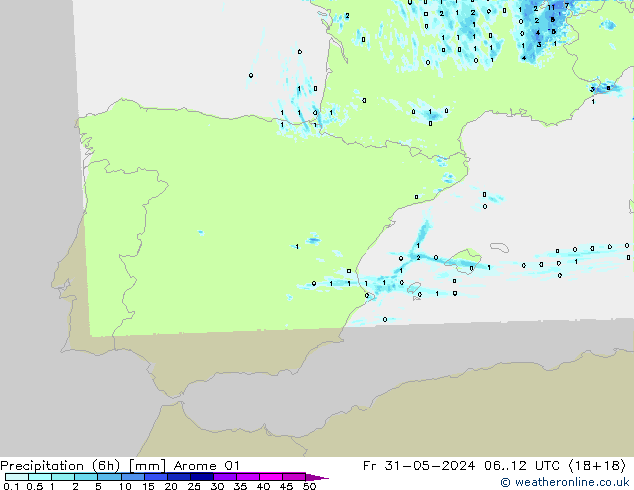 Precipitation (6h) Arome 01 Fr 31.05.2024 12 UTC