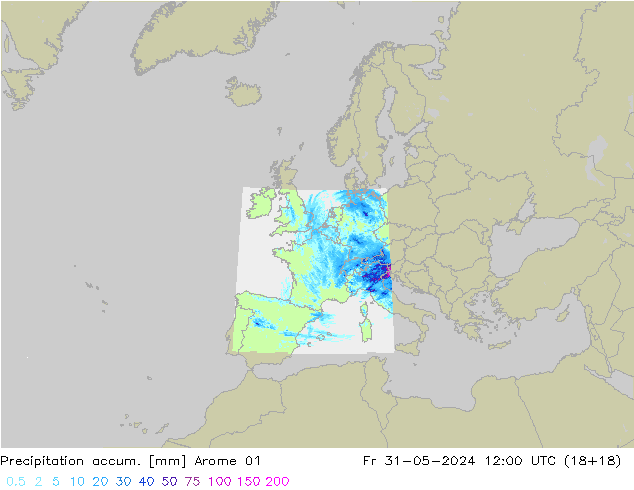 Toplam Yağış Arome 01 Cu 31.05.2024 12 UTC