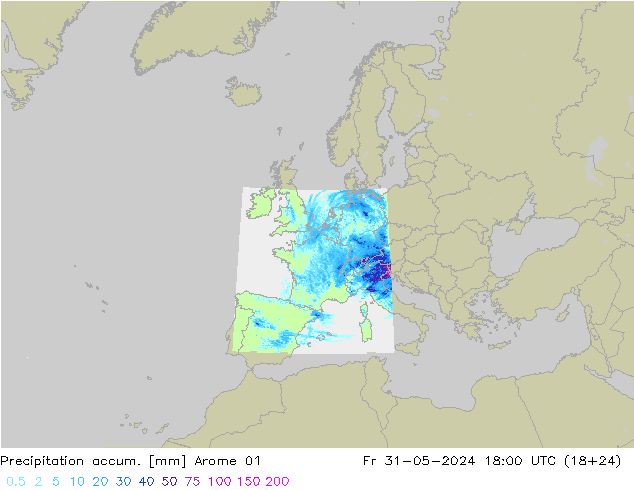 Precipitation accum. Arome 01 ven 31.05.2024 18 UTC