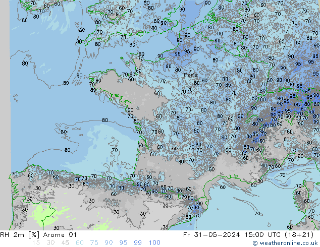 RH 2m Arome 01 ven 31.05.2024 15 UTC