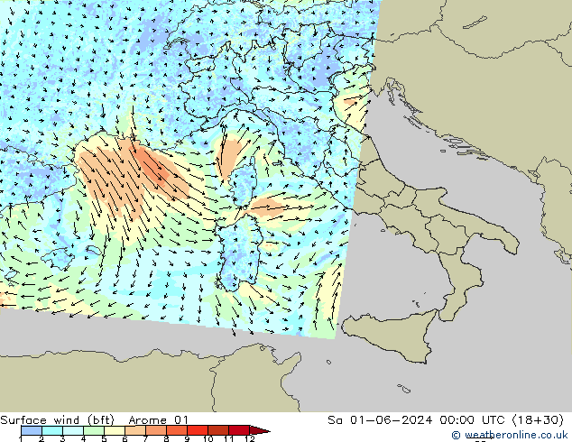 Surface wind (bft) Arome 01 Sa 01.06.2024 00 UTC