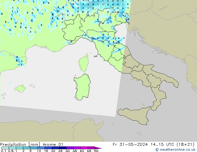 Srážky Arome 01 Pá 31.05.2024 15 UTC