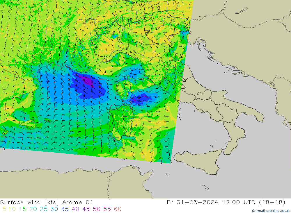 Surface wind Arome 01 Fr 31.05.2024 12 UTC
