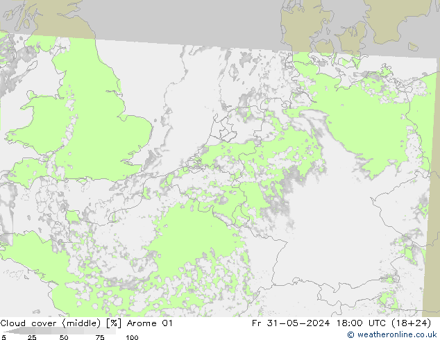 Wolken (mittel) Arome 01 Fr 31.05.2024 18 UTC