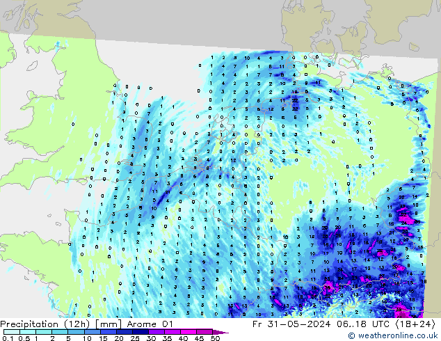 Precipitation (12h) Arome 01 Fr 31.05.2024 18 UTC