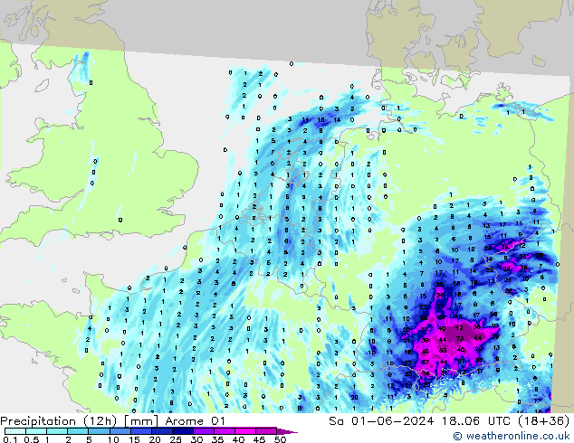 Precipitazione (12h) Arome 01 sab 01.06.2024 06 UTC