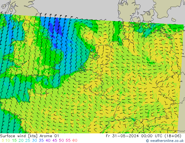 Bodenwind Arome 01 Fr 31.05.2024 00 UTC