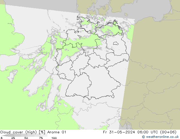 Nubes altas Arome 01 vie 31.05.2024 06 UTC