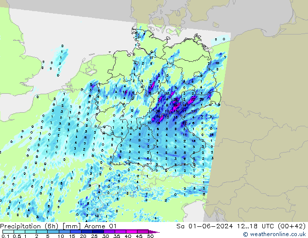Yağış (6h) Arome 01 Cts 01.06.2024 18 UTC