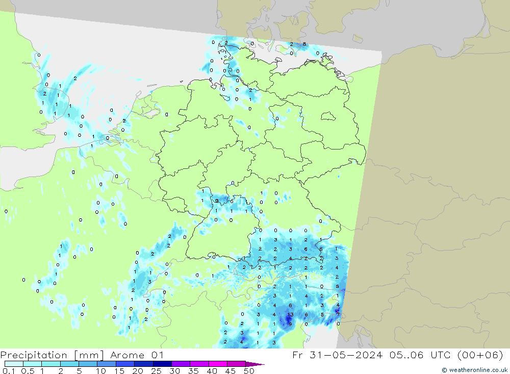 Precipitation Arome 01 Fr 31.05.2024 06 UTC
