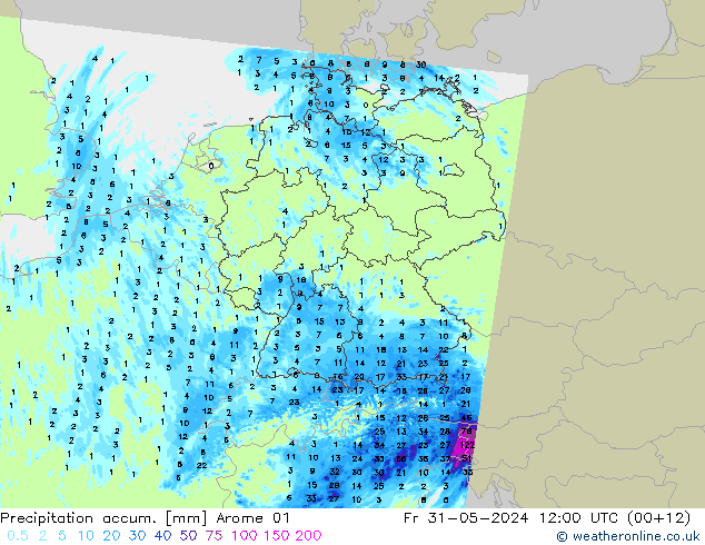 Précipitation accum. Arome 01 ven 31.05.2024 12 UTC