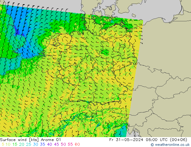 Vent 10 m Arome 01 ven 31.05.2024 06 UTC