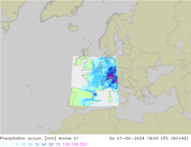 Precipitation accum. Arome 01 Sa 01.06.2024 18 UTC