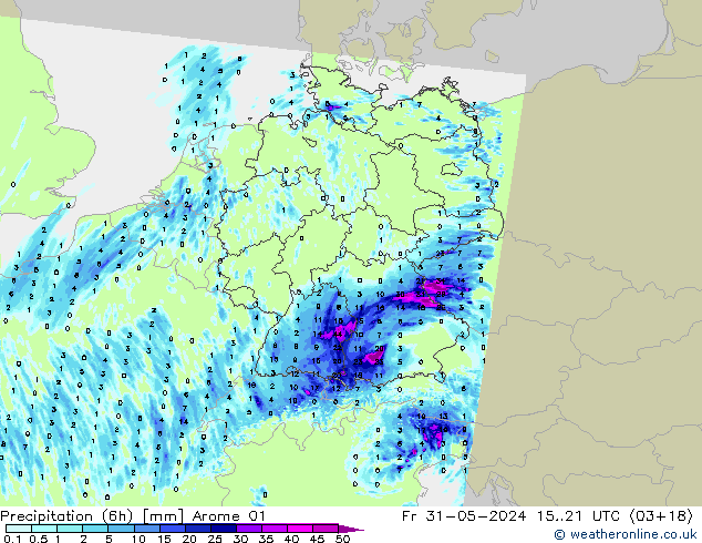 Yağış (6h) Arome 01 Cu 31.05.2024 21 UTC