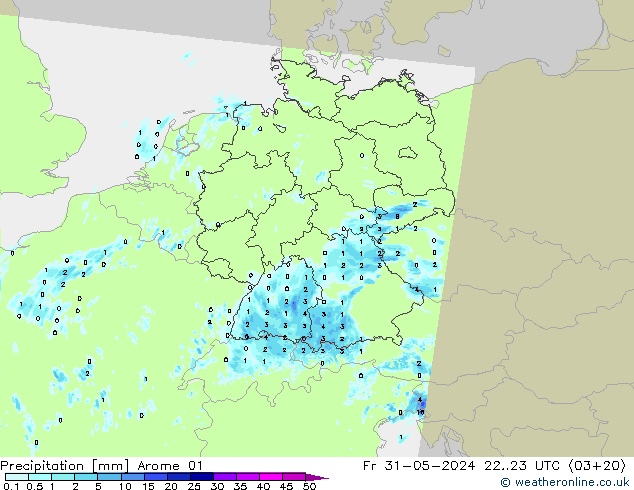 Precipitation Arome 01 Fr 31.05.2024 23 UTC