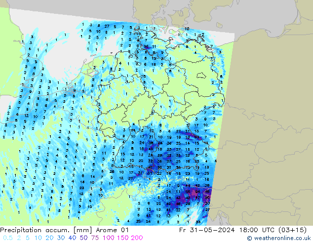 Precipitation accum. Arome 01 ven 31.05.2024 18 UTC