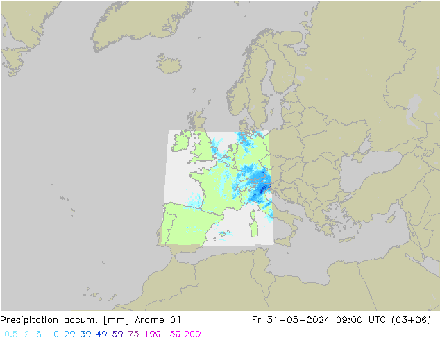 Precipitation accum. Arome 01 ven 31.05.2024 09 UTC