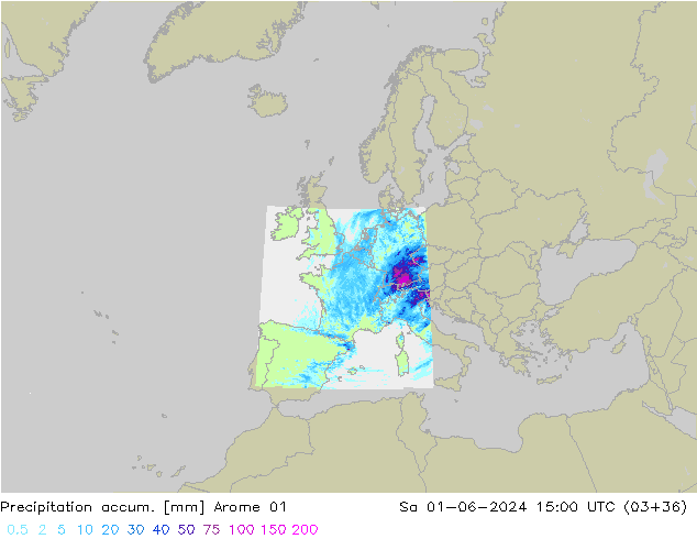 Precipitation accum. Arome 01 So 01.06.2024 15 UTC