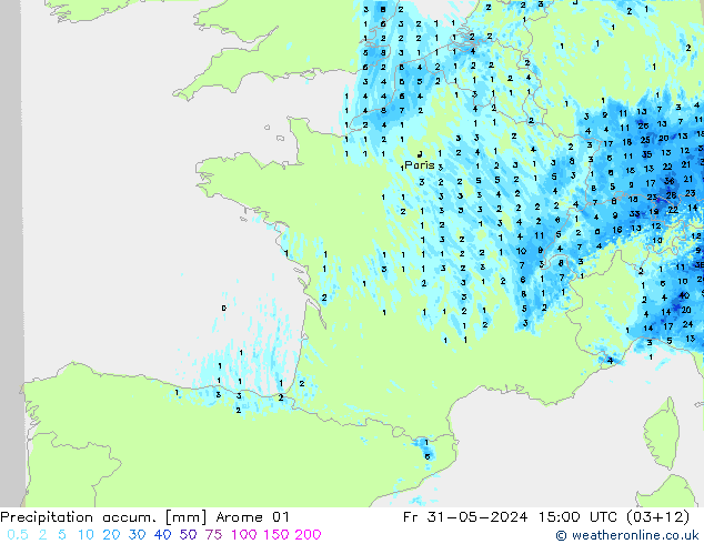 Precipitation accum. Arome 01 Fr 31.05.2024 15 UTC