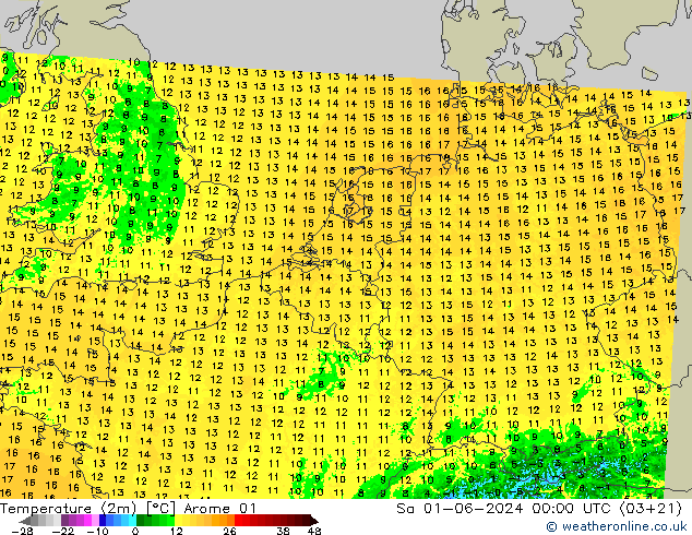 Temperature (2m) Arome 01 Sa 01.06.2024 00 UTC