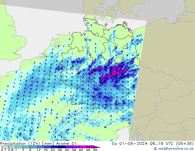 Yağış (12h) Arome 01 Cts 01.06.2024 18 UTC