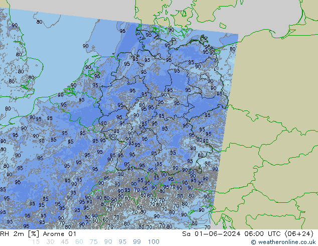 RH 2m Arome 01 Sa 01.06.2024 06 UTC