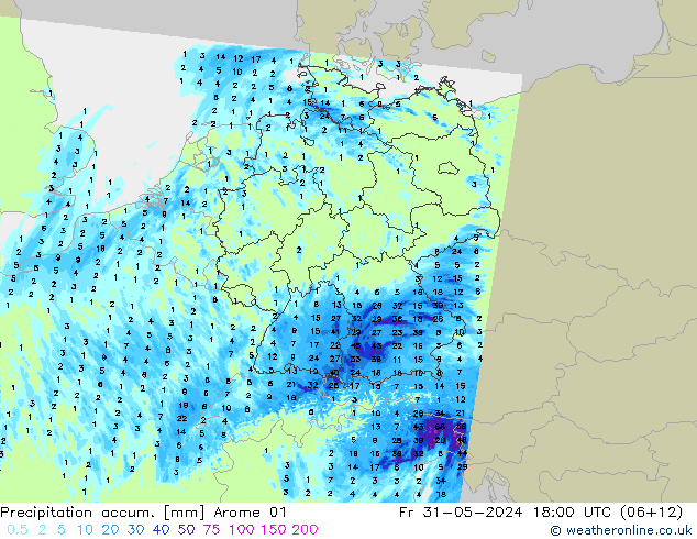 Precipitation accum. Arome 01 pt. 31.05.2024 18 UTC