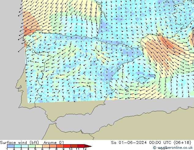 Surface wind (bft) Arome 01 Sa 01.06.2024 00 UTC