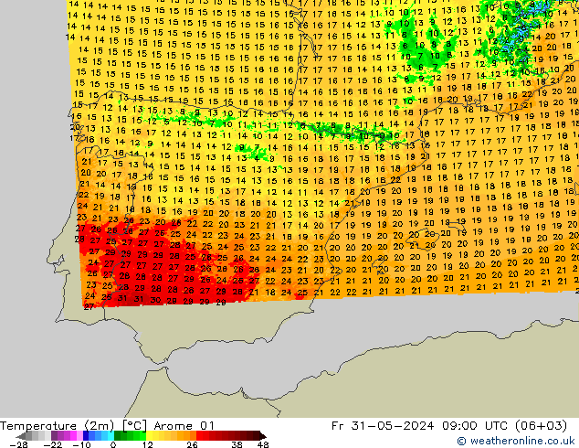 température (2m) Arome 01 ven 31.05.2024 09 UTC