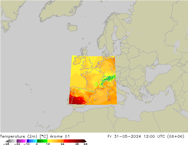Temperaturkarte (2m) Arome 01 Fr 31.05.2024 12 UTC