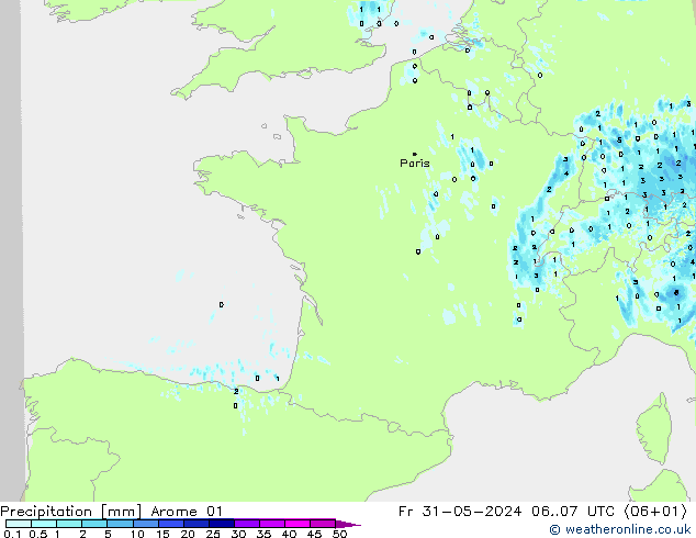 Precipitation Arome 01 Fr 31.05.2024 07 UTC
