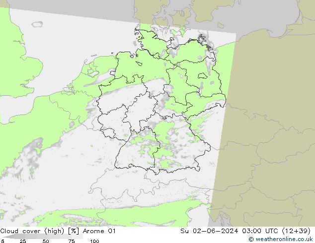 Bewolking (Hoog) Arome 01 zo 02.06.2024 03 UTC