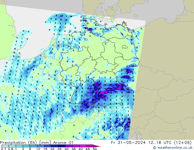 Precipitation (6h) Arome 01 Fr 31.05.2024 18 UTC